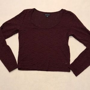 American Eagle long sleeve top with eyelet holes, maroon, medium